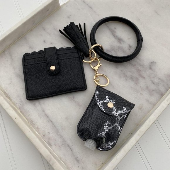 Metallic Black Snake Print Hand Sanitizer Keychain - Picture 4 of 4